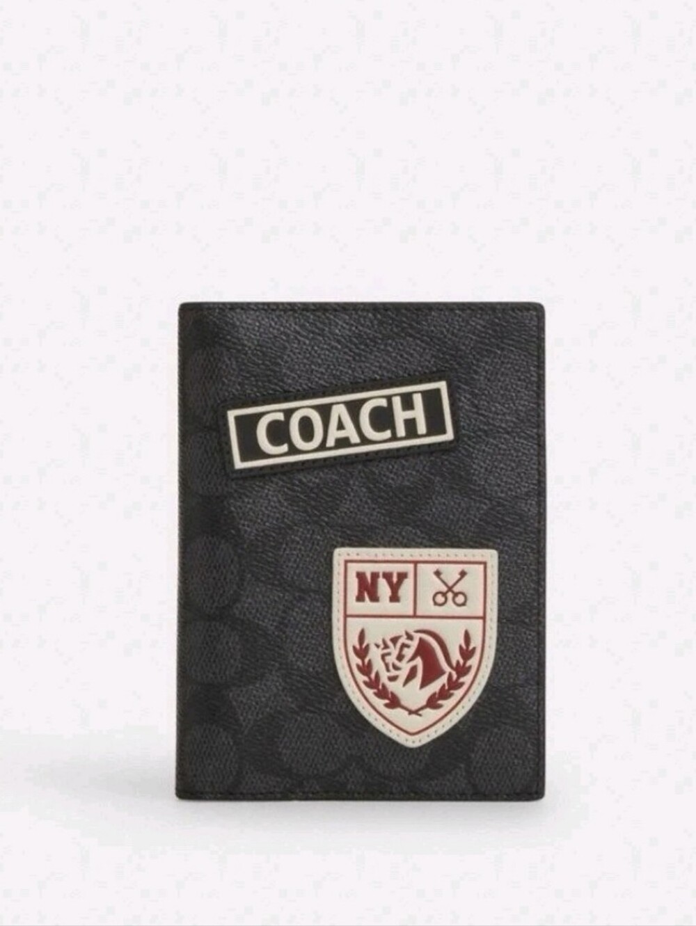 COACH Black Leather Card & Key Holder with NY Crest Patch/bnwt